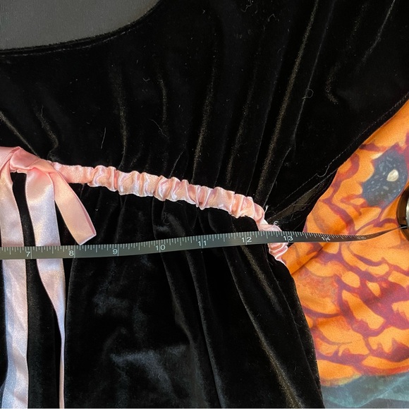 Jeannie Nitro Stretch Black Velvet Mini Dress with Pink Marabou Trim Size Large - Picture 9 of 9